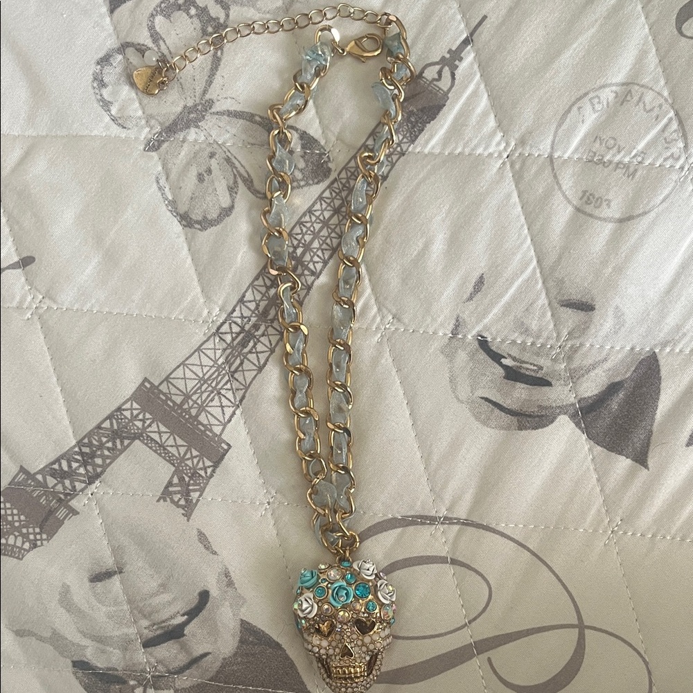 Gold and Silver Skull Pendant Necklace